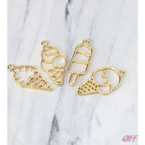 4Pcs Sweet Ice-Cream Food Metal Frames Pendant Blank Bezel UV Resin Jewelry DIY