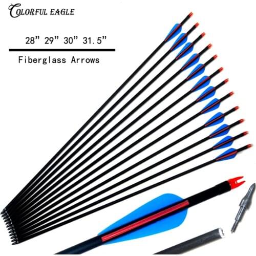 6/12/24Pcs Spine 500 Fiberglass Arrow Archery With Changeable Arrowhead For 15-60lbs Compound Recurve Bow Hunting Shooting