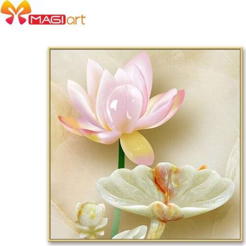 Cross stitch kits Embroidery needlework sets 11CT water soluble canvas patterns 14CT Floral style Jade carving lotus-NCMF277