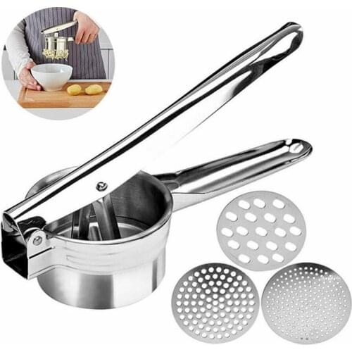 Top Quality Stainless Steel Potato Ricer with 3 Interchangeable Fineness Discs Silicone Grip Handles
