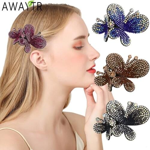 AWAYTR Crystal Rhinestone Hair Clips Claw Women Butterfly Barrettes Headband Ponytail Holder Hairpins Hair Accessories Hairgrips
