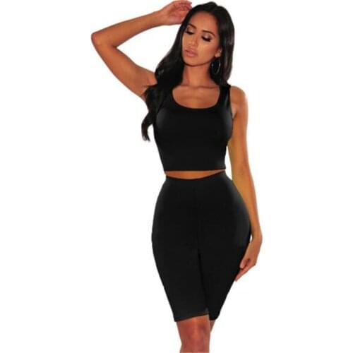 Women sets sleeveless navel vest and Medium shorts casual two-piece suit solid color sports Pants suit knitting set slim quality