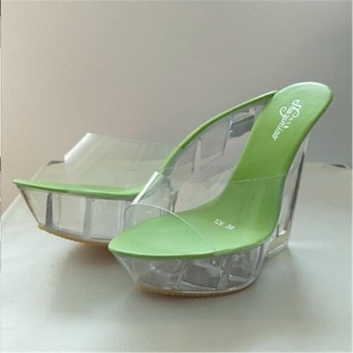 2021 New Women Clear Transparent Wedge Heel Platform Sandals Open Toe Slippers Fashion Shoes Crystal High 10CM Pumps Plus 34-43