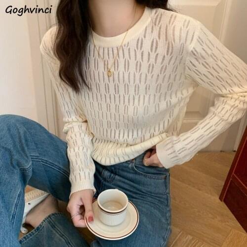 Pullovers Women Design O-neck Full Sleeve Lovely All Match Simple Hollow Out Autumn Korean Style Sweaters Elegant Ladies Knitted