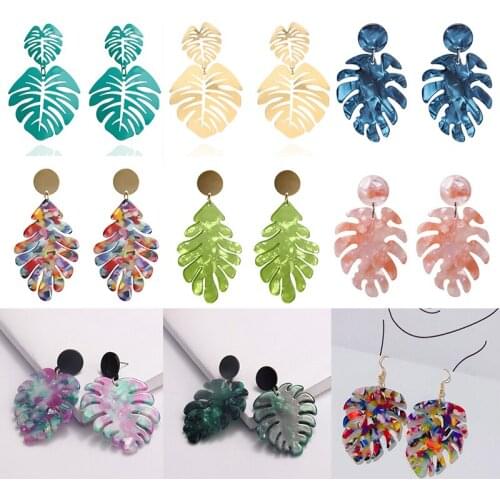 Women Tropical Monstera Leaf Earrings Statement Acrylic Drop Earrings For Women Trendy Boho Jewelry