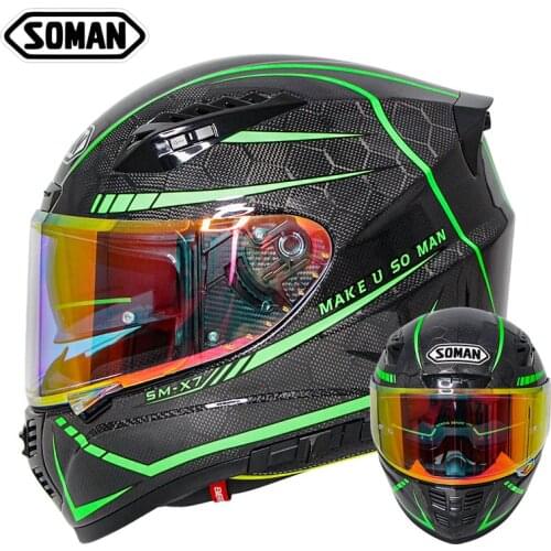 SOMAN Motorcycle Helmet Full Face Moto Casco 24K Carbon Fiber Motor bike Racing Casque Cycling Capacete X7