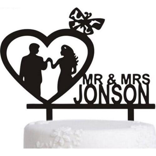 100pcs/lot Creative Mr & Mrs love butterfly design Acrylic Wedding inserted card Wedding Cake Topper Party Cake Decorations