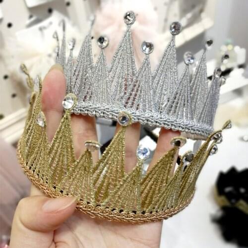 1PCS/LOT Glitter Felt Crown Solid Hairband Pearl Royal Style Kids Headbands Shinning Crystal Luxury Crown Girls Headbands Prince