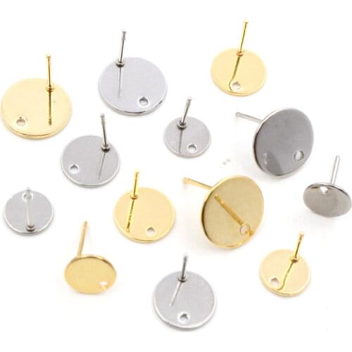 20pcs/Lot 8/10/12mm 316 Stainless Steel Pin Findings Stud Earring With Hole Connector For DIY Jewelry Making Supplies