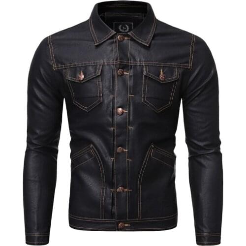 2021 brand mens fashion slim fit Multi Pocket button decorative motorcycle leather clothes crossover pure leather clothes