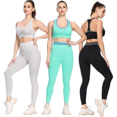 2021 Yoga Suit Seamless Knitted Bra Vest Sports Running Leggings Sweatshirt Women Sportswear