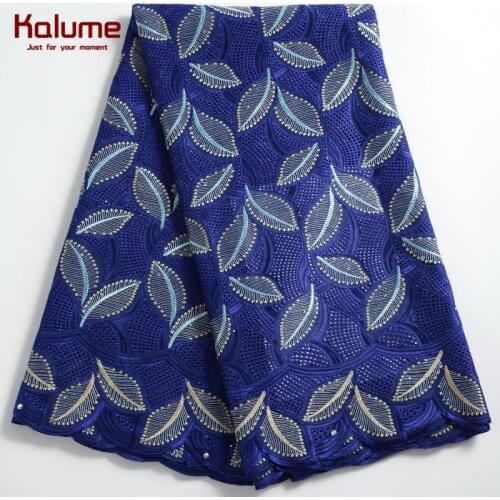 Kalume 2021 Swiss Cotton African Lace Fabric Royal Blue Nigerian Swiss Voile Lace In Switzerland For Men Women Dress Party 2248
