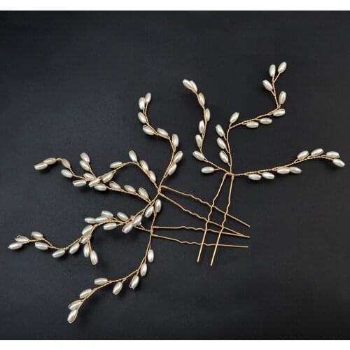 3Pcs/Pack Prom Bride Bridesmaid Hair Accessories Pearl Hair Pin Clip Metal Gold Elegant Crystal Rhinestones Wedding Hairpins