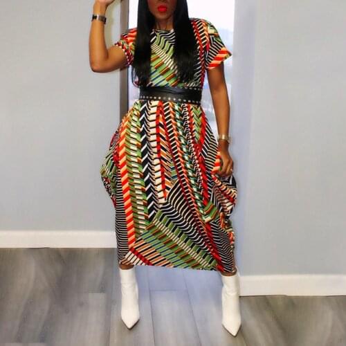 4XL 5XL Plus Size African Dresses For Womens Geometrical Print Loose High Waist Mid Calf Elegant Evening Night Party Vestidos