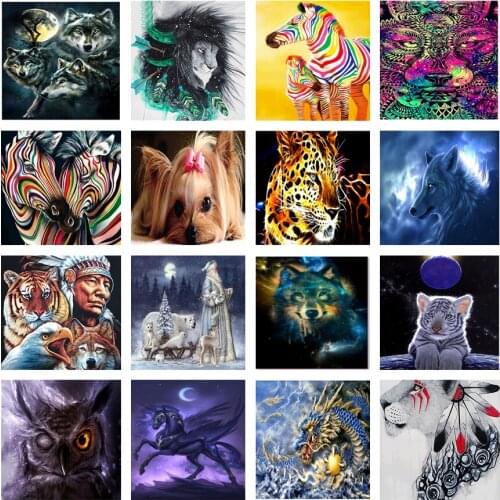 5D DIY Diamond Painting Leopard Wolf Zebra Diamond Mosaic Cross Stitch Animal Picture Full Round Drill Painting Home Decor Art