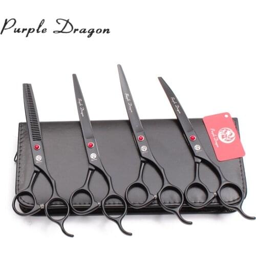 7In. Purple Dragon Black Stainless Dog Grooming Scissors Cutting Shears Thinning Shears Up&Down Curved Scissors Pet Shears Z3100