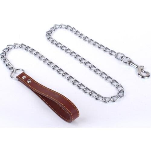 Stainless Steel Pet Dog Chain For Small Medium Dog IronChain Leash Handle Leads PU Leather Anti-Bite Metal Pet Dog Products