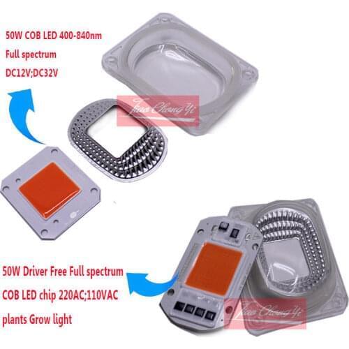 New selling 50W Fled grow chip full spectrum 380-840nm DC12V 32V 110VAC 220AC+50w led lens 12V 46X40MM 110V 60X40MM