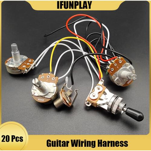 20set Electric Guitar Wiring Harness Kit 3 Way Toggle Switch 2 Volume 1 Tone Jack 6.35mm Output for LP Electric Guitar