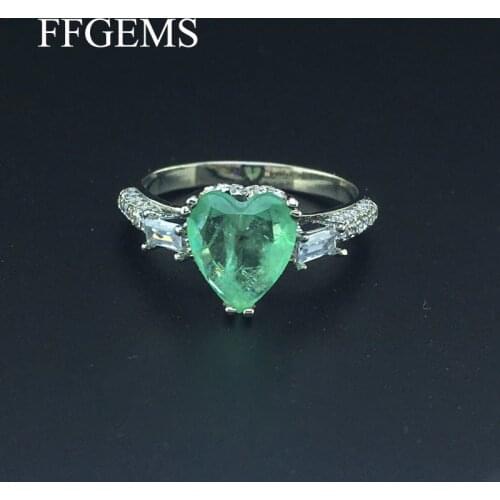 FFGems Created Paraiba Tourmaline Gemstone Heart 8mm Wedding Engagement Diamonds big Rings Gift Fine Jewelry Wholesale for women