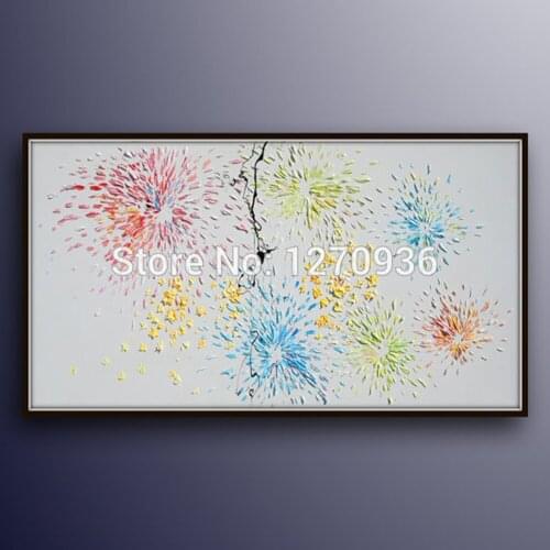 Knife Painting Pure Hand-painted Canvas Oil Painting Colorful Flowers Open All Sky Like the Star Oil Painting Abstract Fireworks