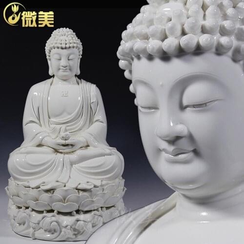 Dehua ceramic glaze Buddha sitting on the lotus Sam West crossing 23 inch Amitabha Shakya Muni Buddha