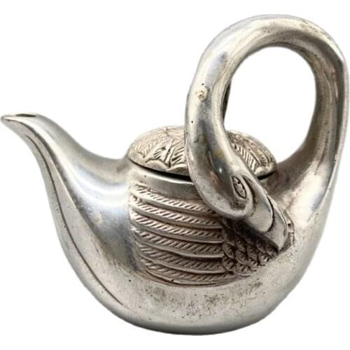 Chinese Old Tibet Silver Carving Swan Pot