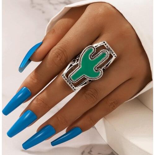 Tocona New Fashion Cactus Single Ring for Women Men Green Dripping Oil Hollow Out Geometry Boho Jewelry Accessories кольцо 19632
