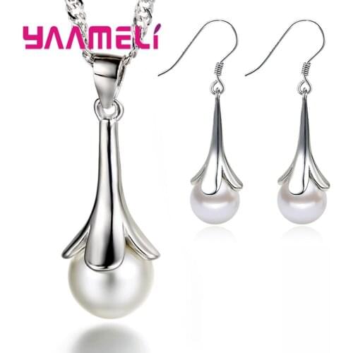 925 Sterling Silver Wedding Pearl Jewelry Sets Natural Freshwater Pearl Necklace Pendant Earrings Fine Trendy Party Gift Girl