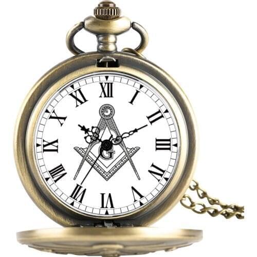 Antique Freemason G Dial Chrome Square and Compass Mason Masonic Necklace Pendant Quartz Pocket Watch Best Gifts for Freemason