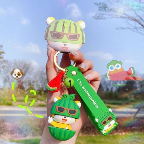 Cute Cartoon Fruits Keychain PVC Durian Strawberry Pineapple Watermelon Keychains For Women Men Key Chain Car Key Ring Jewelry