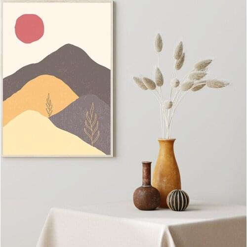 Nordic Mountain Moon Sunrise Plant Canvas Painting Print and Poster Boho Landscape Wall Art Picture Living Room Decor Home Decor