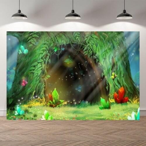 NeoBack Spring Green Forest Fairytale Tree House Grass Light Baby Child Portrait Photography Backgrounds Studio Photo Backdrops