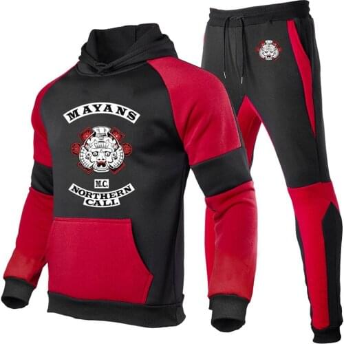 2021 New Mens Spring AutumnSons Of Anarchy Hoodie Print Casual Colorblock High Quality Cotton TV Mayans Jackets Sportswear Suit