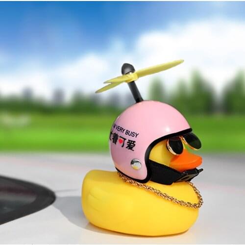 Novelty Toy Car Duck Small Yellow Duck with Helmet and Chain Lucky Lovely Duck Accessories Car Decor Gifts Boy Toy Without Light