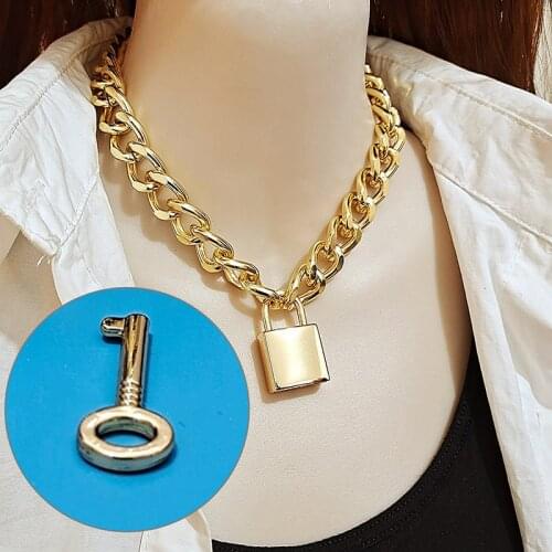 1pcs Vintage Chunky Thick Link Chain Necklace For Women Padlock Couple Pendants On Neck Fashion Jewelry Gifts