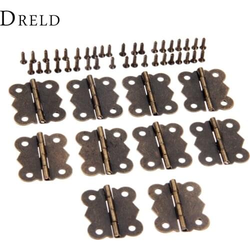 DRELD 10Pcs Iron Cabinet Hinges Jewelry Wooden Boxes 4 Hole Butterfly Antique Hinge Furniture Fittings For Door Cabinets 25*30mm