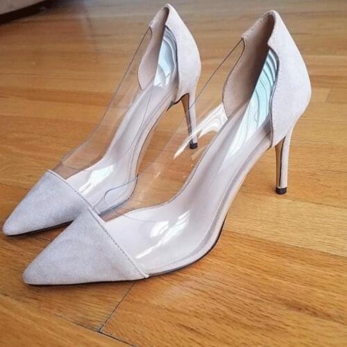 Sexy womens 80mm velvet toe dignified transparent high heel shallow shoes wedding dress professional suit 952-27VE