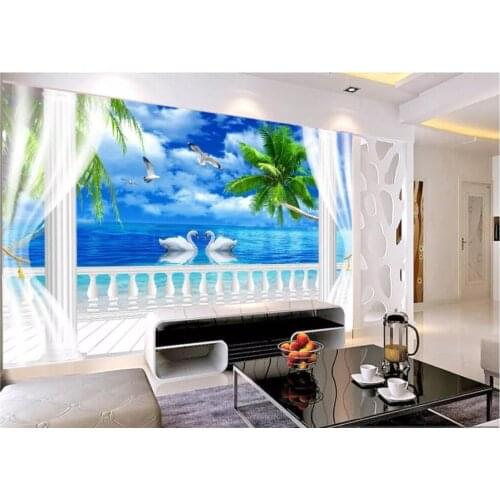 Custom photo wallpaper for walls 3 d murals wallpaper Blue sky, white clouds, seascape, TV background wall paper home decoration