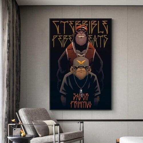 Hip-Hop Monkey Brother Posters And Prints Funny Cartoon Animal Canvas Painting On Wall Art Picture For Living Room Decoration