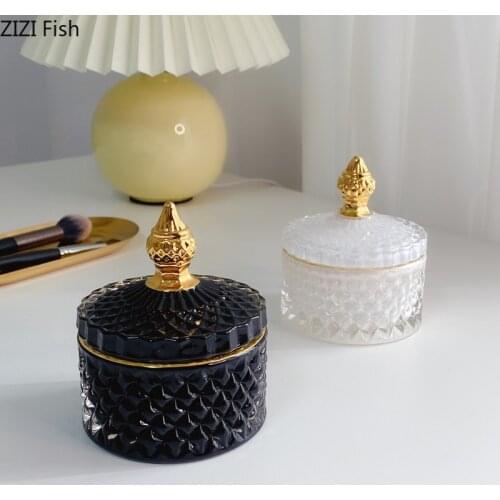 Embossed Crystal Glass Storage Jar Jewelry Candy Jar Aromatherapy Candle Storage Jar Living Room Countertop Decoration Art Gift