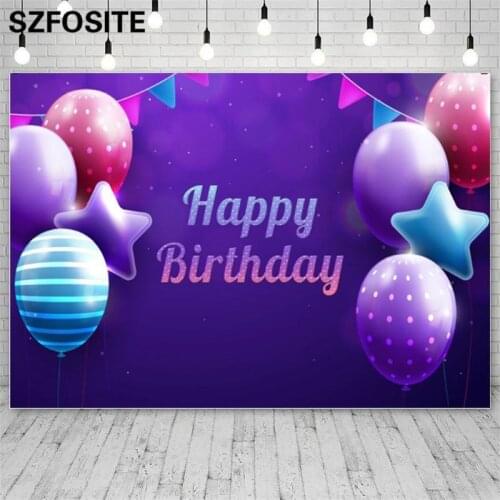 Romantic Color Balloon Party Hanging Flag Purple Background Girl Birthday Decoration Photography Studio Photo Kid Vinyl Backdrop
