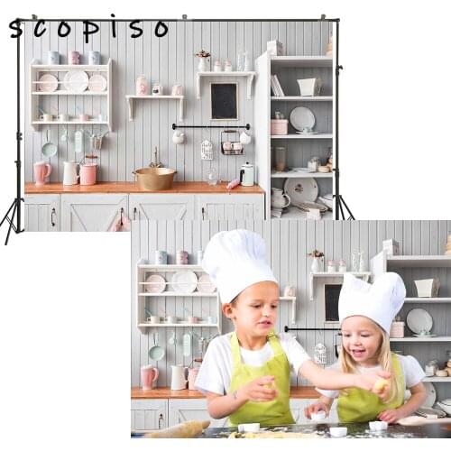 Scopiso Kitchen Backdrop Kitchen Photography Banner White Furniture Decorations Baby Kids Portrait Photo Studio Background Prop