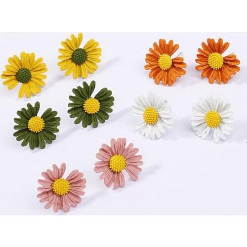 Fresh Flower Earrings Small Daisy Stud Earrings For Women Metal Earing Yellow White Green Pink Orange Sun Flower Earring Jewelry