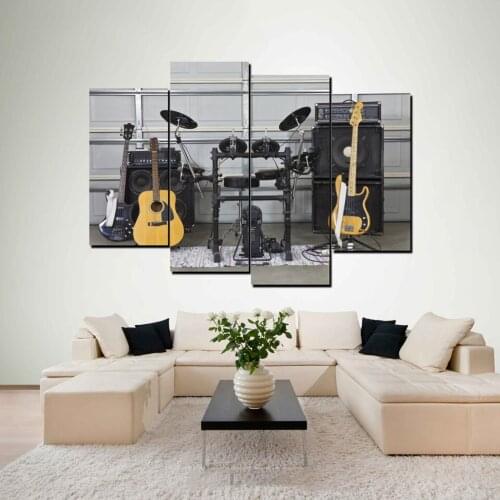 Modern Canvas Painting Wall Art 4 Pieces Music Tool Drums Guitar Hd Printed Modular Posters Living Room Home Decor No Frame
