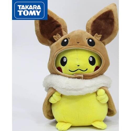 TAKARA TOMY Pokemon Plush Toy Pikachu Cosplay Ibrahimovic Plush Stuffed Doll Ibrahimovic Cloak Pikachu Toy