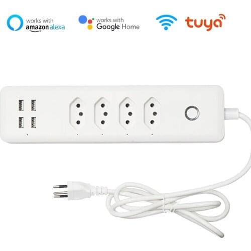 Electrical Outlets BR Power Strip With 4 AC 4 USB Ports Plug Extension Socket Remote Control Work With Alexa Google Home