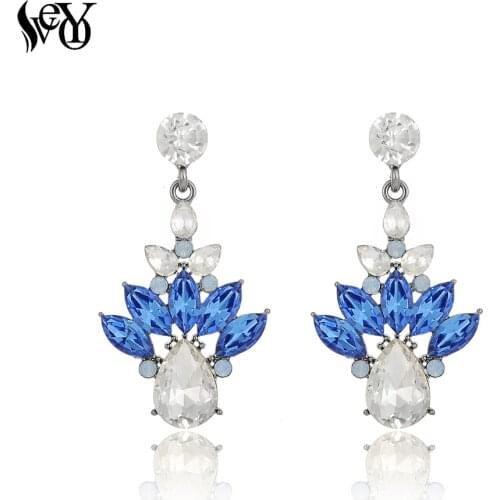 VEYO Trendy Blue Drop Crystal Earrings for Women Rhinestone Jewellery Gift New Arrival Pendientes Mujer Moda