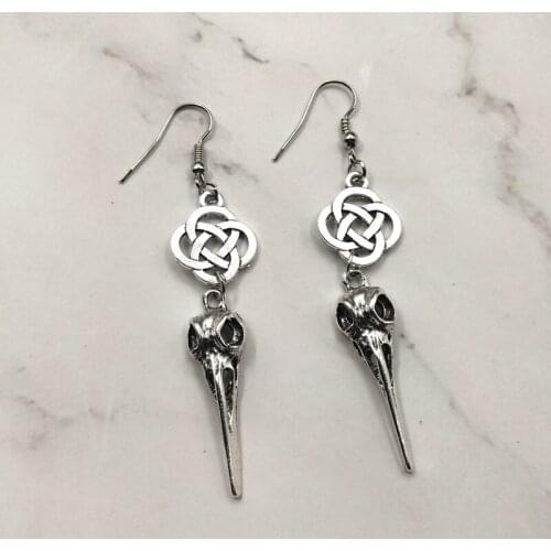 Vintage personalise raven skull earrings With Scottish Irish Knot Drop Earring Vintage Goth Jewelry