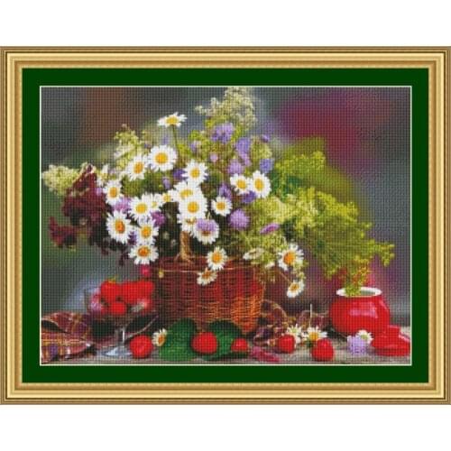 61*48 Daisy and Strawberry Counted Cross Stitch Cartoon Cross Stitch 14CT Cross-Stitch Kit Handmade Embroidery Needlework